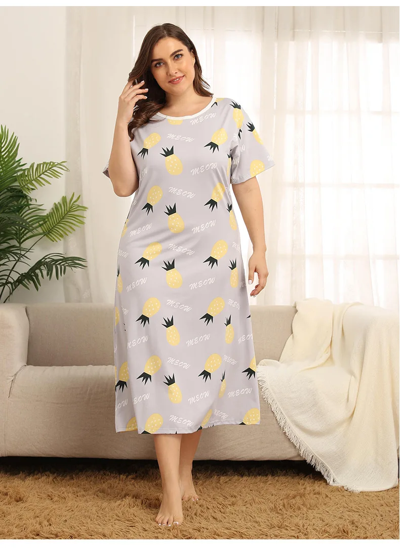 

Nightdress Large Size Women Long One-Piece Dress Gown Short Sleeve Casual Women's Dresses Plus Size Pajama Woman Big Size Outfit