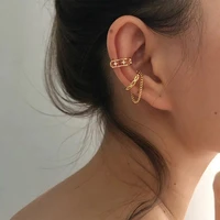 no piercing gold plated hollow crystal star chain double layer chain gold ear cuffs for girl fashion womens clip on earrings