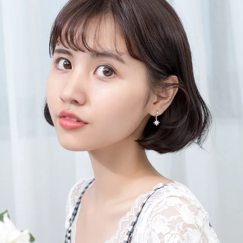 Женские серьги-кольца из серебра 100% пробы с Луной и звездами