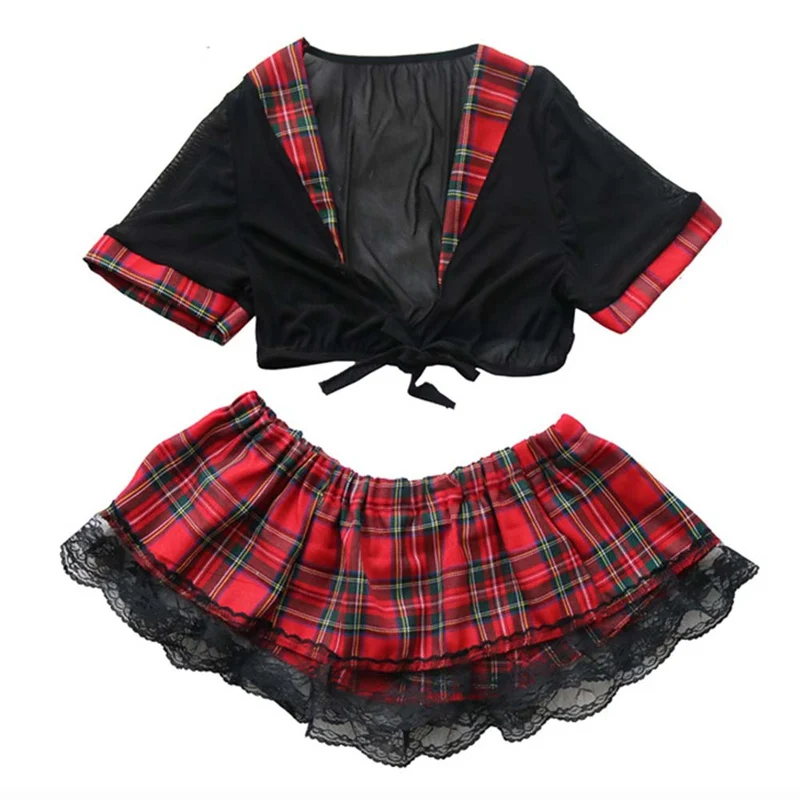 Женское сексуальное нижнее белье для девушек, Студенческая форма, Косплей нижнее белье, кружевное нижнее белье с дырочками, набор размера плюс 3XL-5XL
