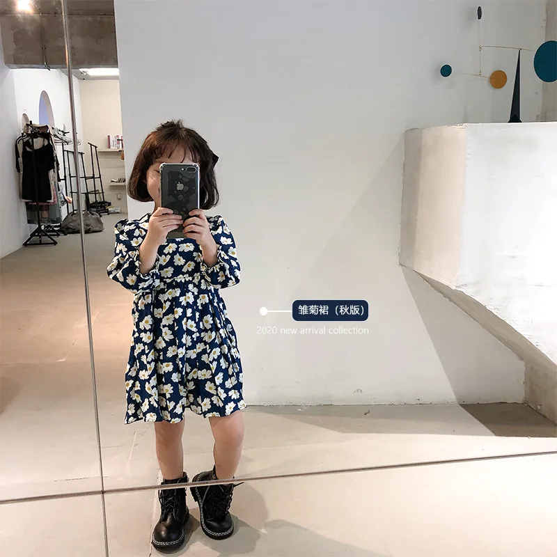 Детское платье для девочек 2020 осеннее Новое квадратное с воротником шифоновое