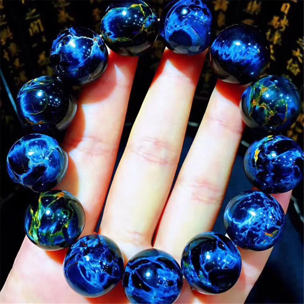 

17mm Top Natural Blue Pietersite Bracelet For Woman Lady Man Crystal Gift Cat Eye Round Beads Energy Stone Stretch Jewelry AAAAA