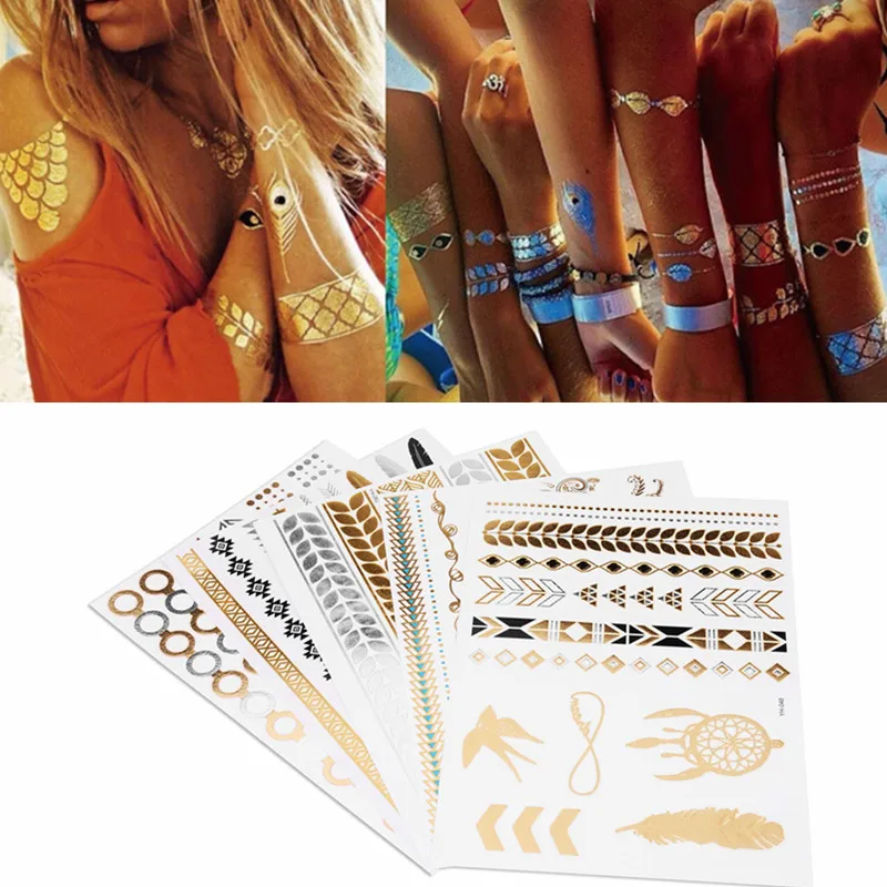 5 шт. Смешанная 3D бабочка металлик Золотой красочный узор Временная одноразовая