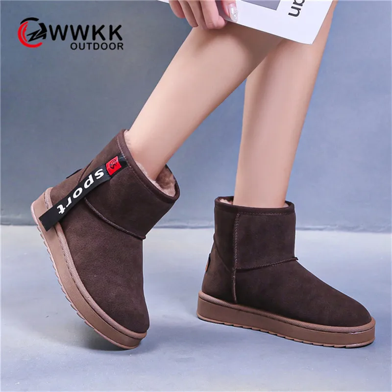 Женские ботильоны из флока WWKK теплые зимние ботинки с плюшевой стелькой на меху