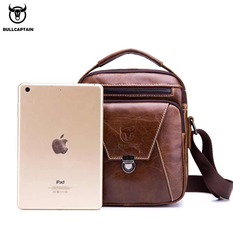 BULLCAPTAIN Men's first layer cowhide one-shoulder messenger bag retro cowhide bag multifunctional medium and small bag