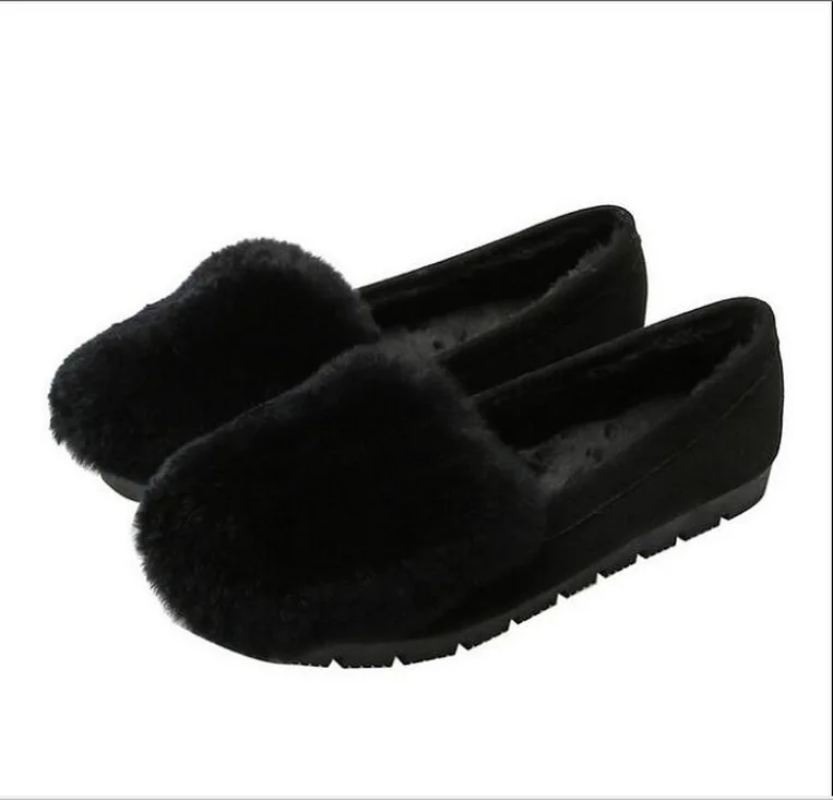 Large Size 33~43 Fur Loafers Women Winter Plush Flats Women Warm Shoes Slip On Lady Moccasins Womens Comfortable Cotton Shoes