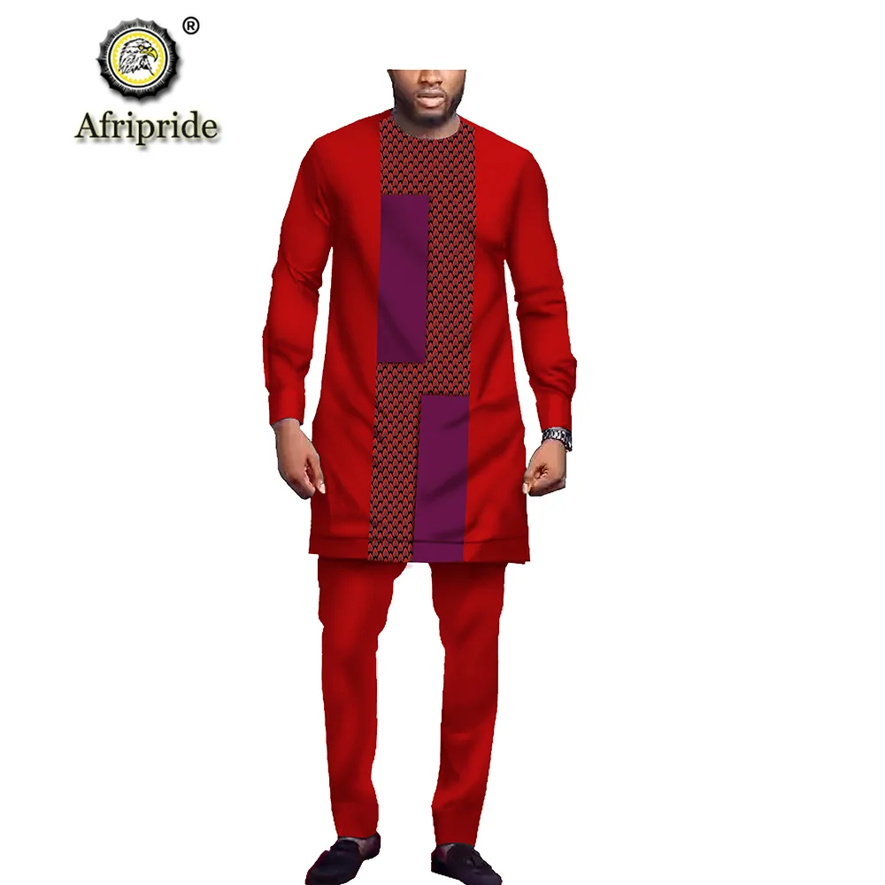 2019 African Men Traditional Clothing Set Dashiki Print Coats+ Ankara Pants Set Tracksuit Blouse Outwear AFRIPRIDE S1916038