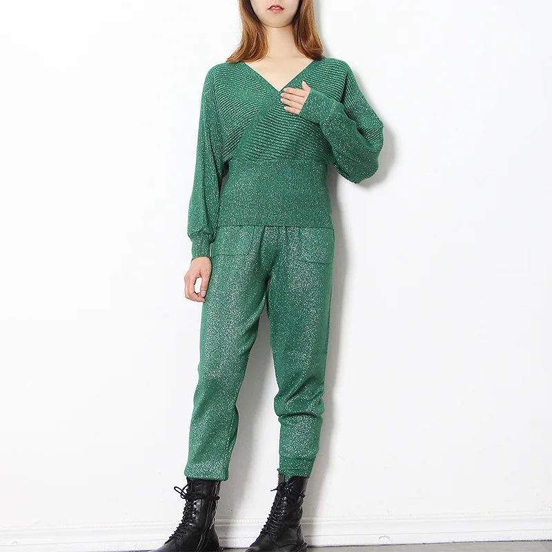 

Женский трикотажный костюм, облегающий свитер с открытой спиной и V-образным вырезом и брюки с высокой талией, однотонное пальто, 2 предмета, ...