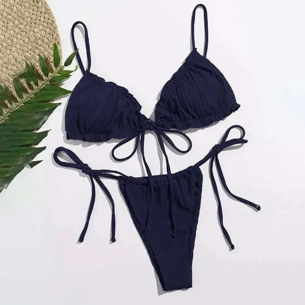 

2Pcs/Set Solid Color Bikinis Set Women Triangle Padded Bra Bandage Briefs Two Piece Bikini Swimwear Women Swimsuit bikini mujer