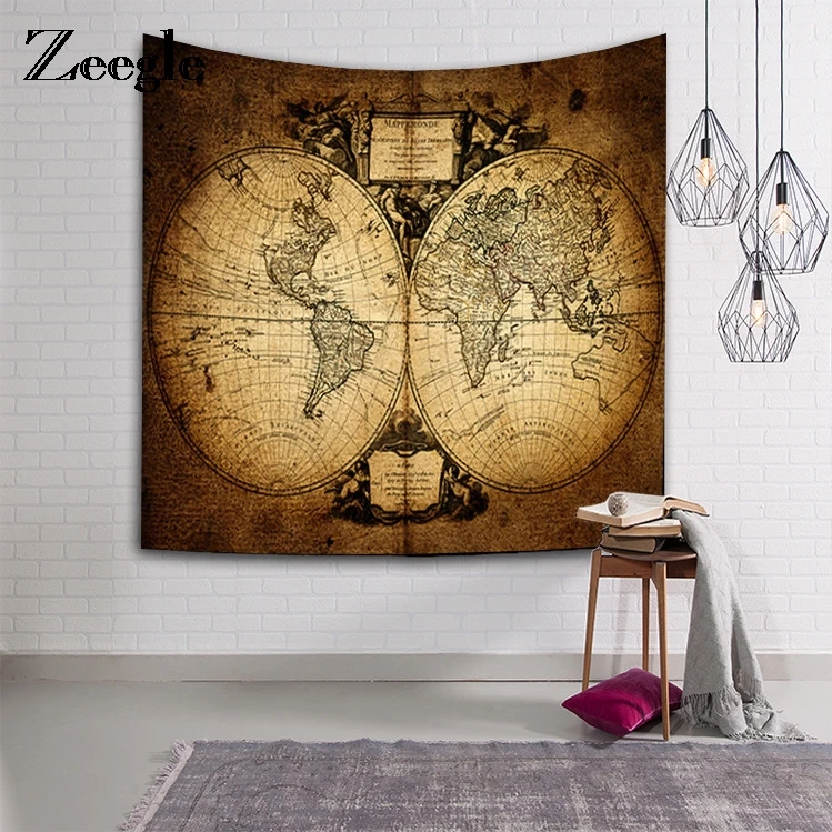 Гобелен Zeegle с картой мира для домашнего декора настенный художественный