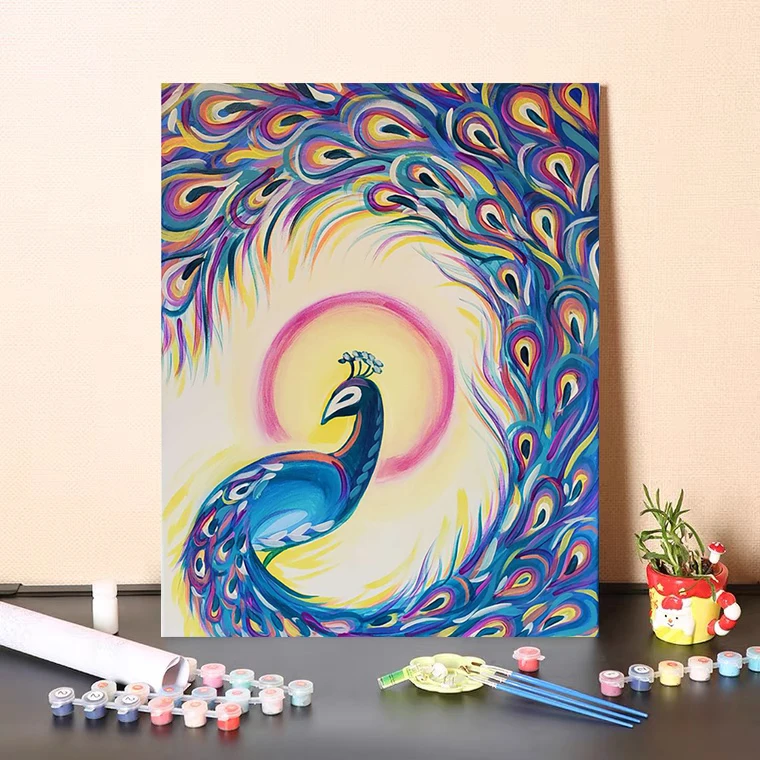 

GXMUL DIY New Oil Painting Coloring Peacock Painting Living Room Bedroom Embroidery Coloring Oil Painting 2021