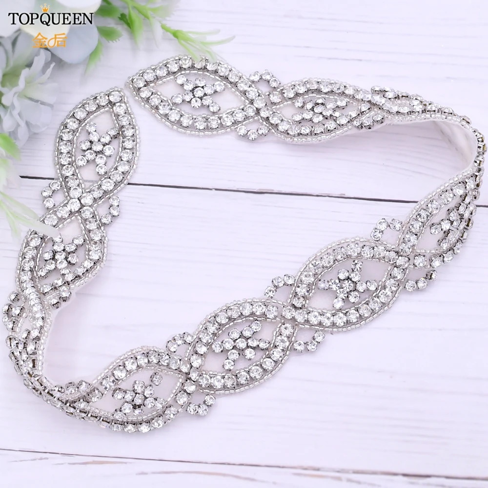 

Пояс TOPQUEEN S353 для платья невесты, роскошный блестящий серебристый пояс с аппликацией и кристаллами, свадебные вечерние, вечернее празднично...