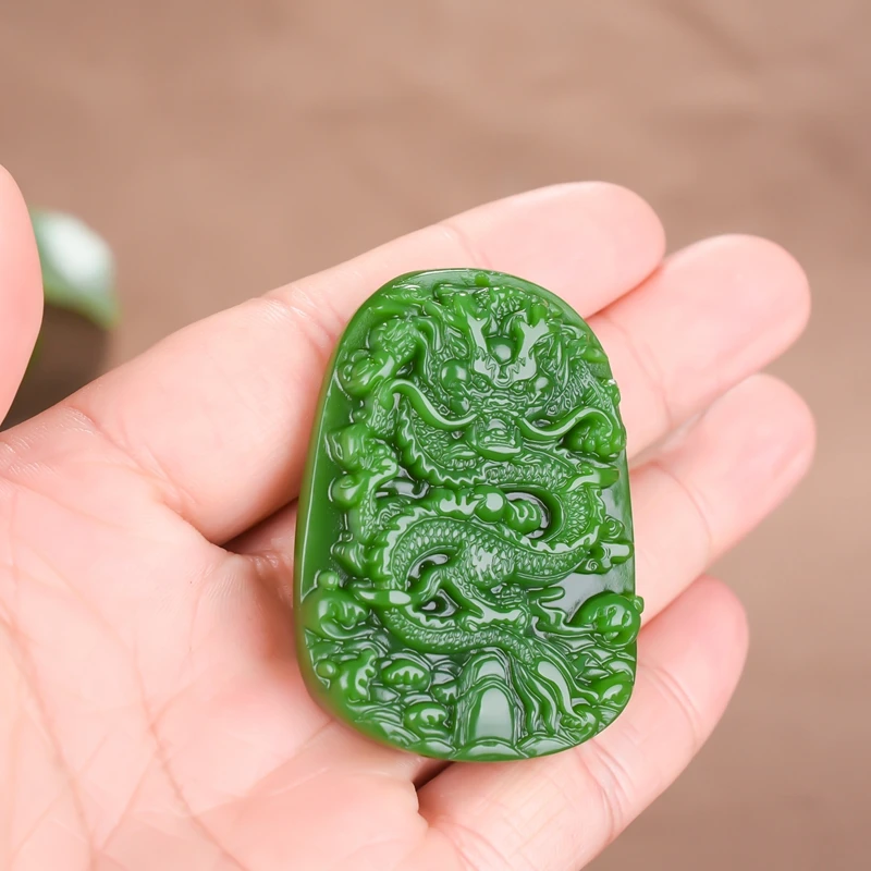 Chinese Green Jade Dragon Pendant Necklace Charm Jewellery Fashion Accessories Hand-Carved Amulet Gifts for Women Her Free rope | Украшения
