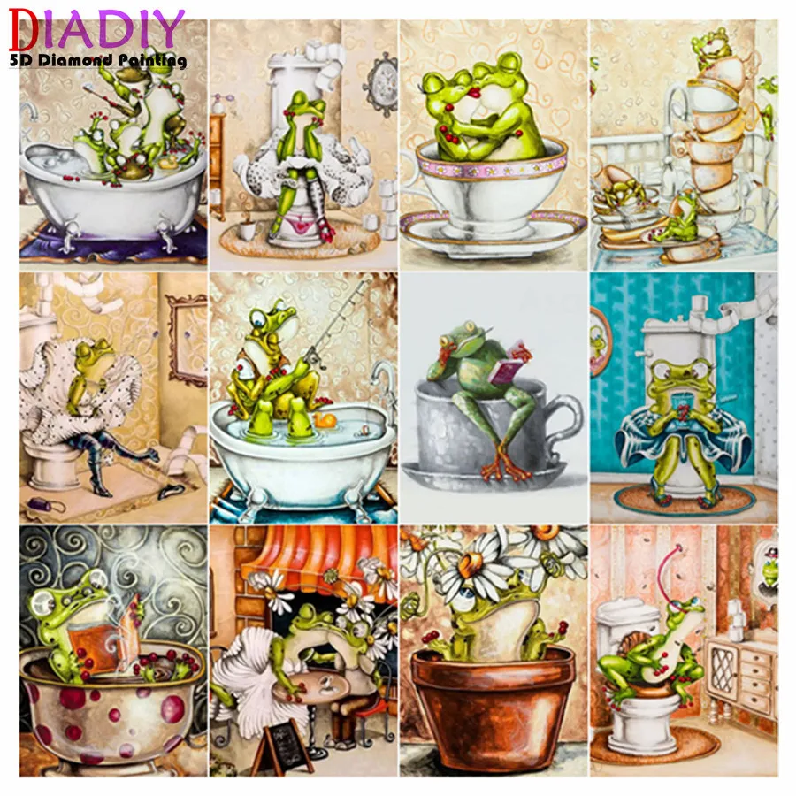 Забавная лягушка Diy 5D алмазная картина принять ванну полная квадратная и круглая