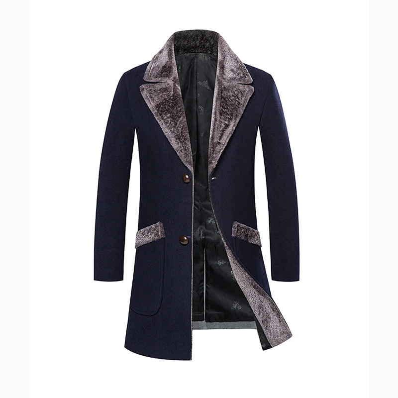 Мужское шерстяное пальто средней длины мужское зимнее с меховым воротником