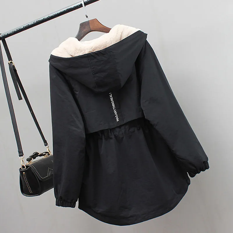 

Casual Short Loose Windbreaker Female Hooded Coat Women's Winter Jacket 2021 New Plus Velvet Thick Warm Outwear all-match
