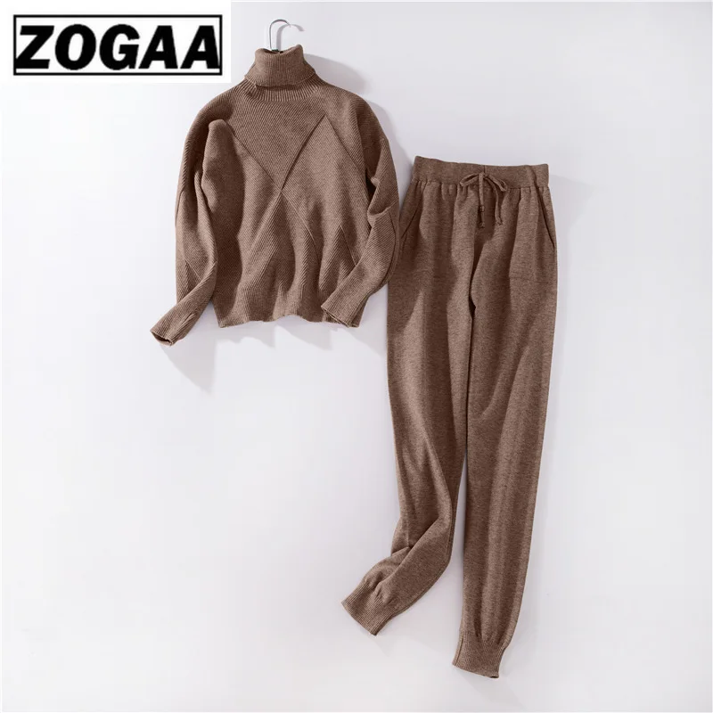 Осенне-зимний трикотажный спортивный костюм свитер с высоким воротом