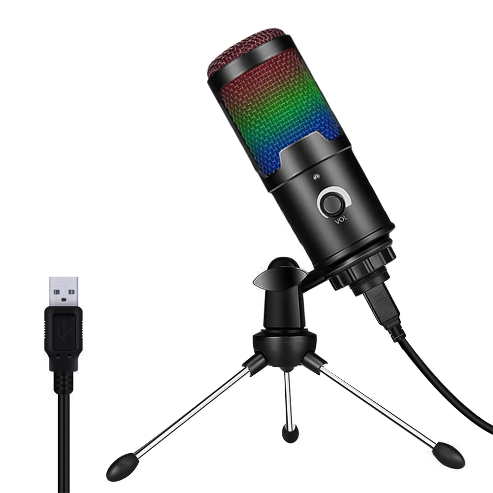 

Desk Microphone Tripod Metal Condenser Gaming Recording USB Microphone Live Streaming Broadcast Office Home Mic Universal