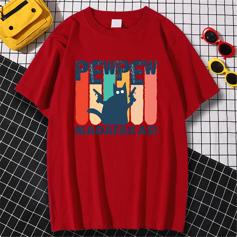 

Pew Pew Madafakas Cat Print Tshirt Men Cotton Oversized T Shirt Summer Casual Clothes Simplicity Sweat Mens Tshirts Crewneck New