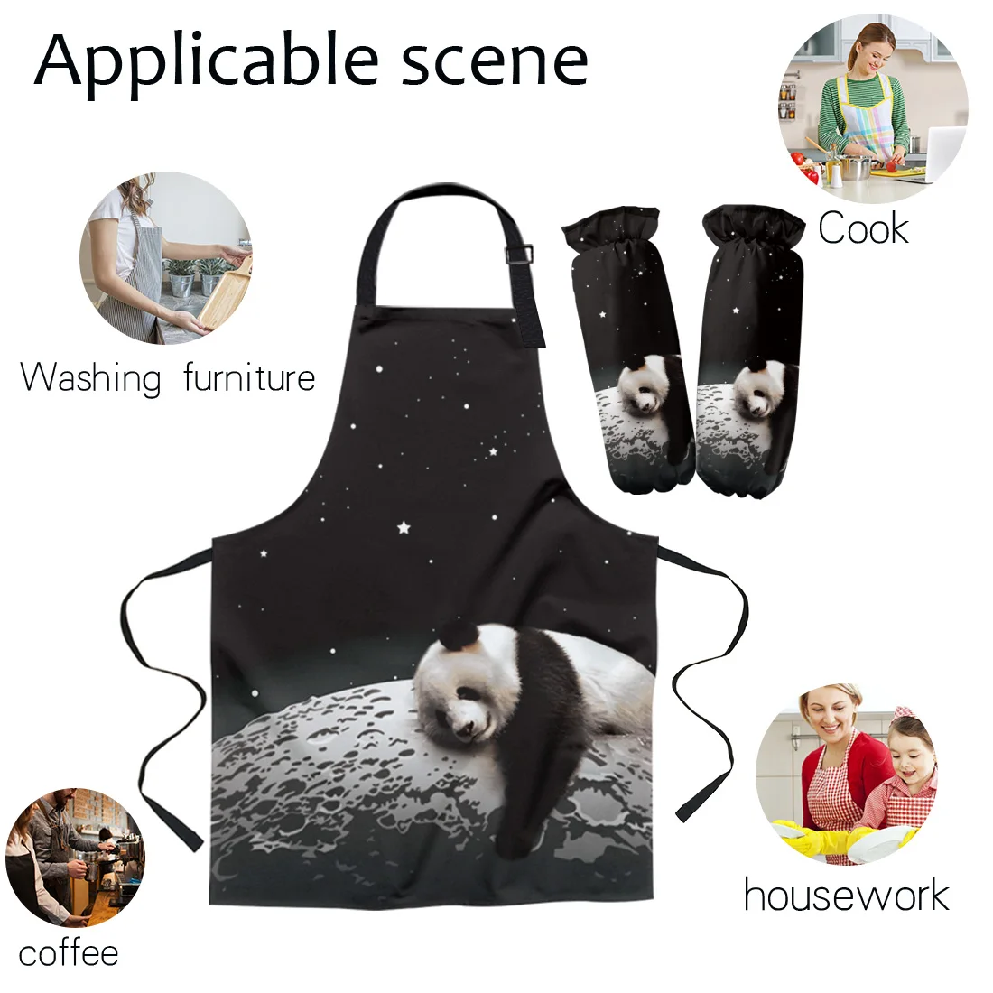 Кухонный Фартук для приготовления пищи манжета луна ночное небо панда домашние