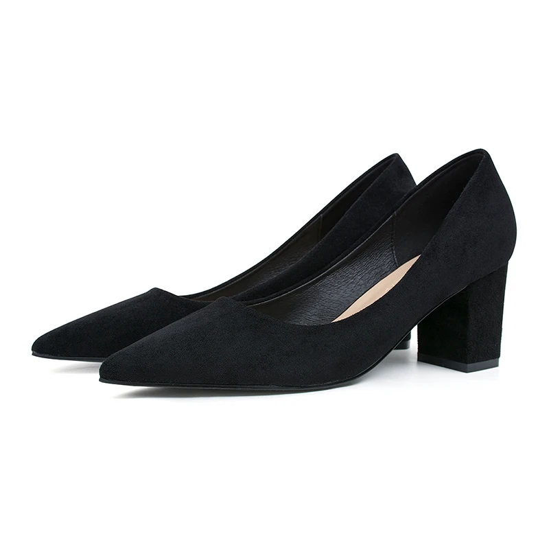 black6.5cm Женская обувь без шнуровки; сезон лето; квадратный высокий каблук; коллекция года; офисные женские туфли-лодочки из флока с острым носком на каблуке; женские босоножки; свадебные туфли - Цвет: black6.5cm