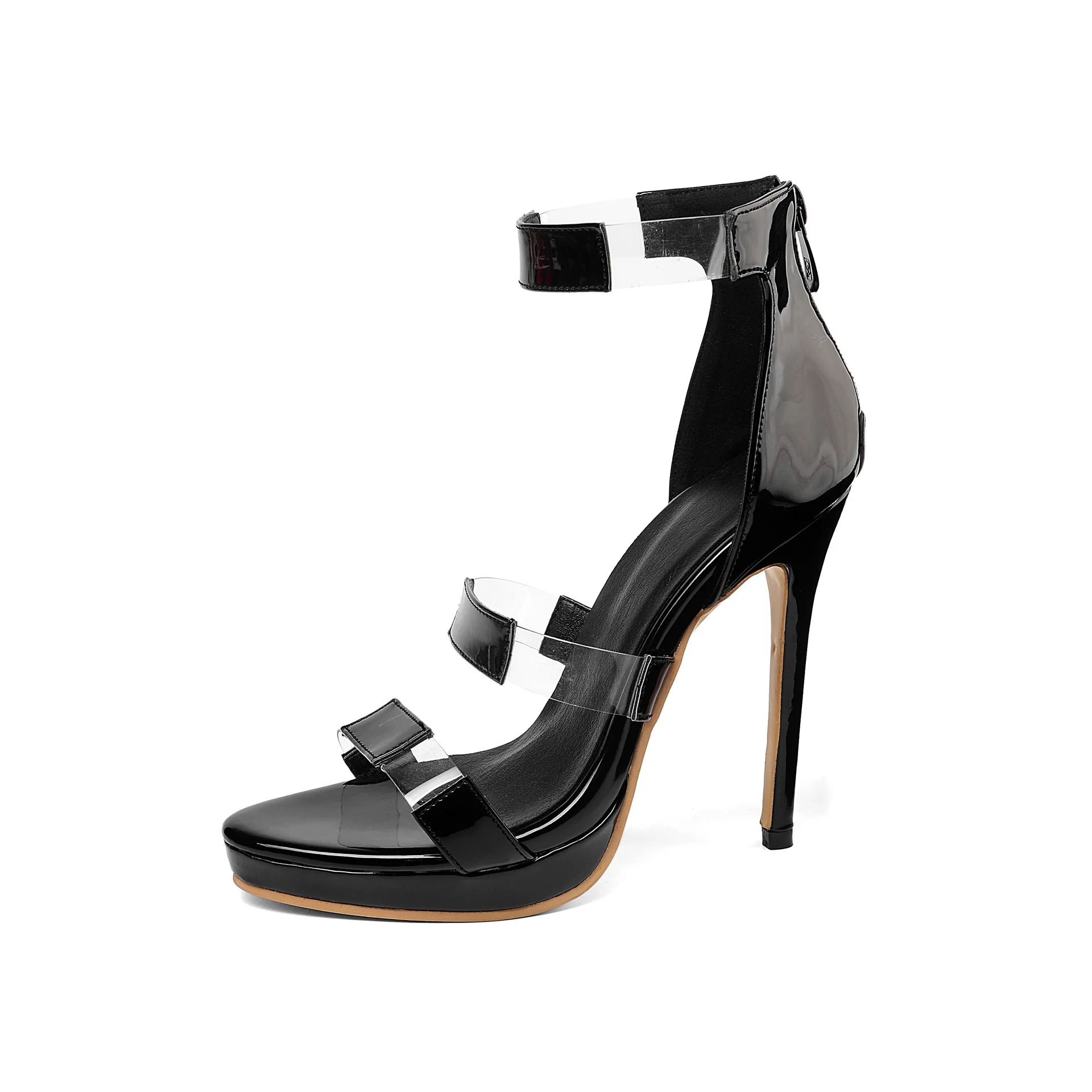 

Summer hollow out women's shoes smooth leather super high heel rivet large Sandals Size