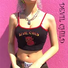Женский укороченный топ на бретельках, летняя тонкая кофточка с открытой спиной, уличная одежда, сексуальный жилет с принтом демонов