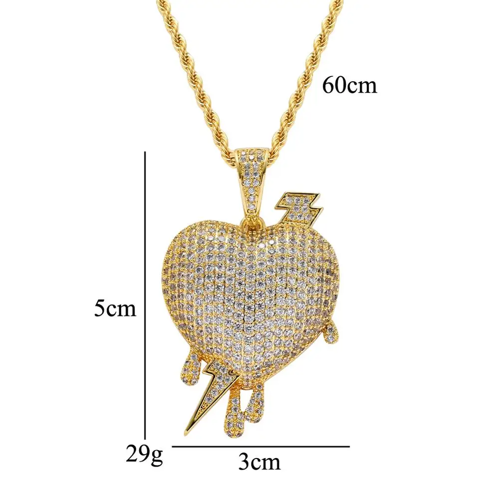 

1 Hip Hop Iced Bling Brass CZ Arrow Pierces Heart Pendant Necklace Party Jewelry Gift Choker Necklace Jewelry for Men and Women