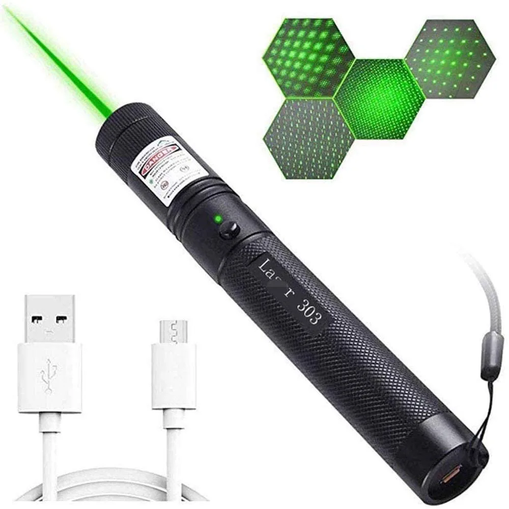 Green/Red/Purple Laser Pointer High Power 532nm USB303 Handheld Rechargeable Adjustable Focus with Visible Mulitple Beam