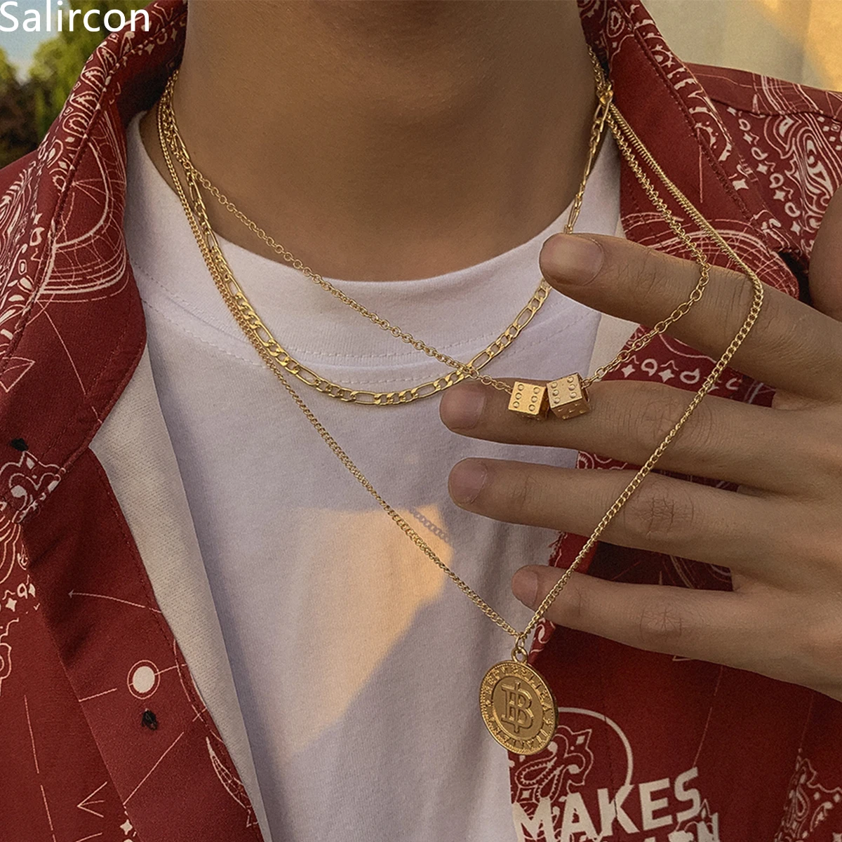 

Exquisite Multi Layer Short Clavicle Chain Choker Necklace For Women Men Trend Punk Geometric Dice Coin Pendant Collar Jewelry