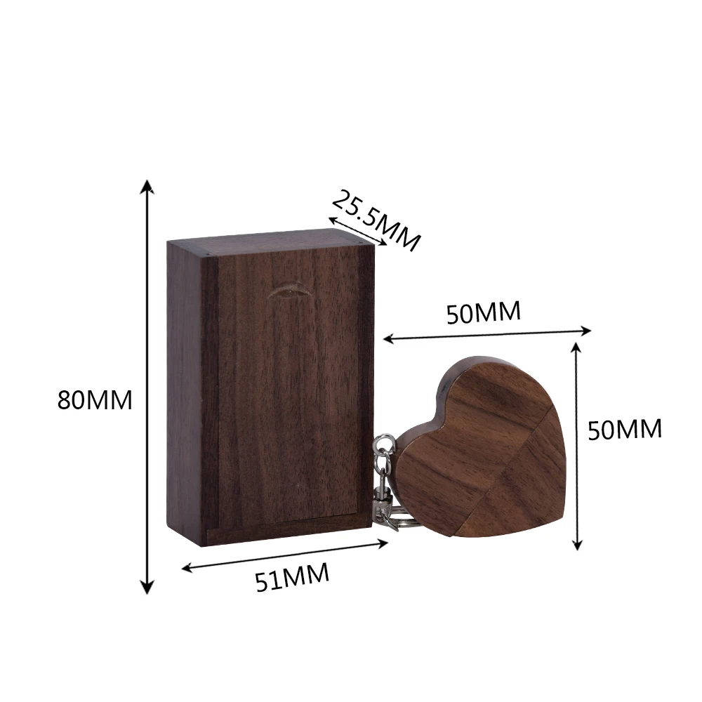 

bulk 50pcs free Personalize logo Maple Wood Love Shape USB Pen drive+Exquisite Gifts Box 8GB 16GB 32GB 64GB USB 2.0 Flash Disk