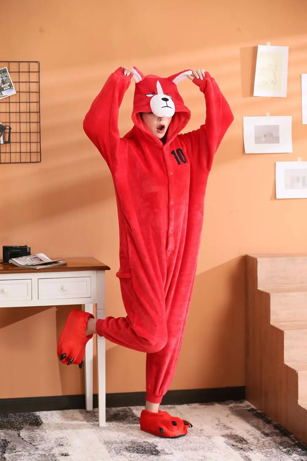 Красный комбинезон для взрослых с изображением животных пижама на молнии мужчин