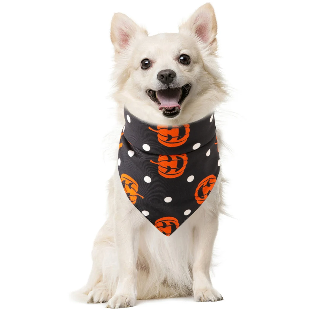 

Fashion Halloween Dots Pumpkin Style Winter Pet Bandanas Cotton Washable Dog Bandanas Scarf Collar Pet Bib For Puppies Kitten