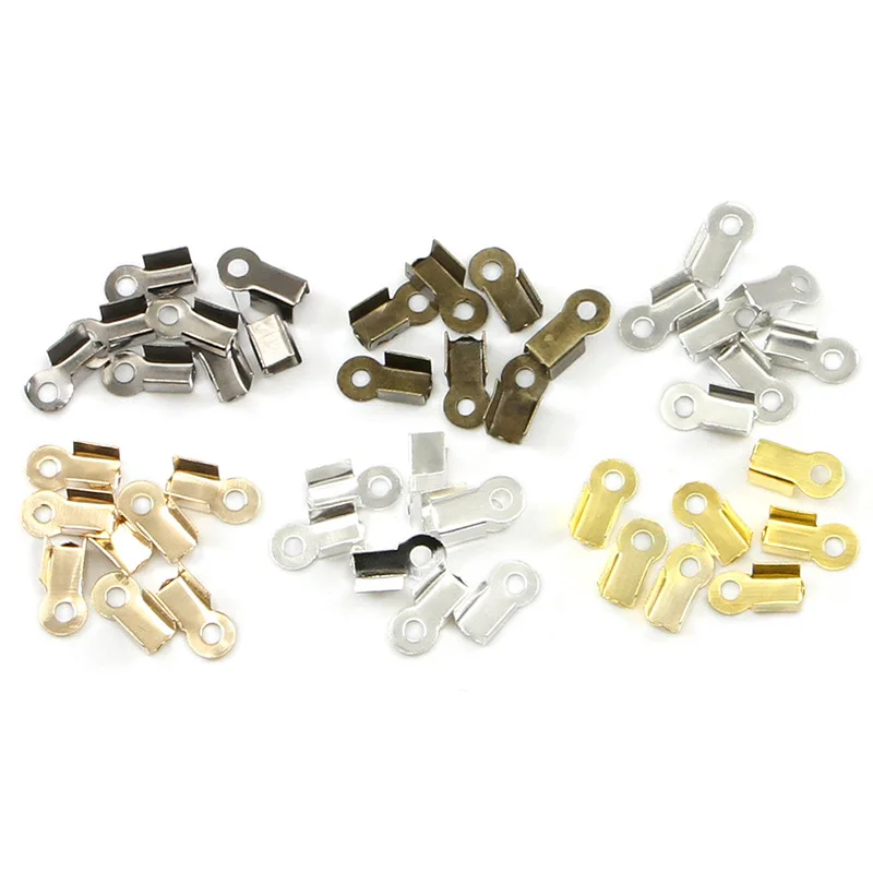 

200P Cove Clasps Cord End Caps String Ribbon Leather Clip Tip Fold Crimp Bead Connectors For Jewelry Finding Making DIY Supplies