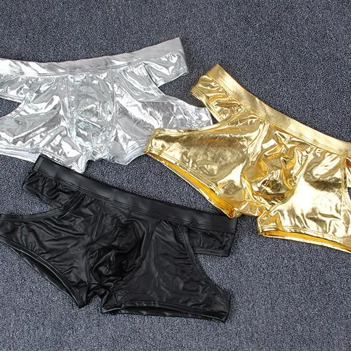 

Men's sexy boxer briefs faux leather men's sexy boxer briefs solid color this brief size S-XL miiow X*