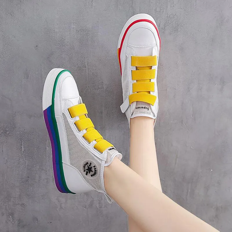 Новинка парусиновая женская обувь с сетчатой поверхностью Высокая удобная