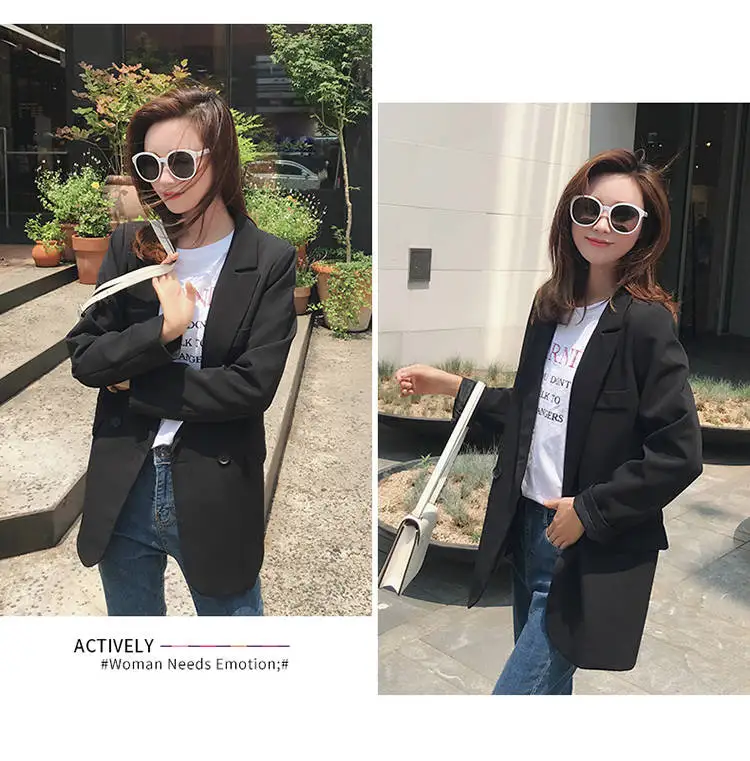 

Luck A Spring Women Solid Blazer Lady Korean Loose Casual Double Breasted Blazers Female Long Sleeve Elegant Jacket