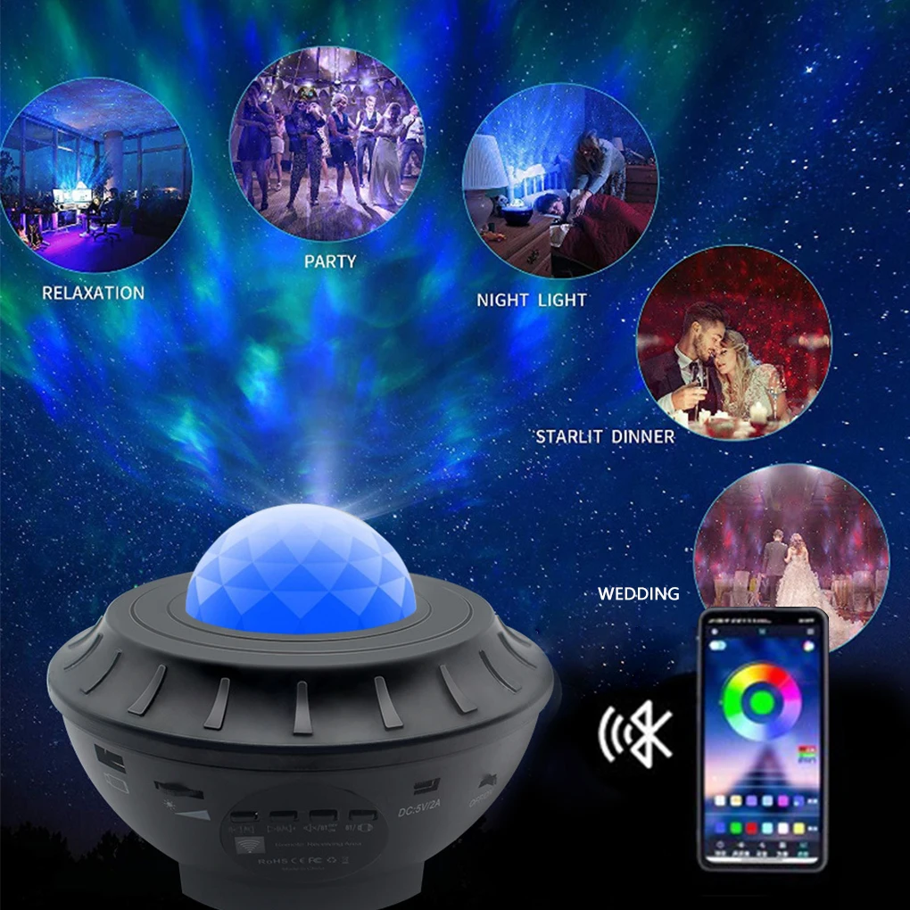 

Светодиодный Звездный проектор ночной Светильник галактика Звездный ночной Светильник океанская волна проектор с музыкой Bluetooth динамик ди...