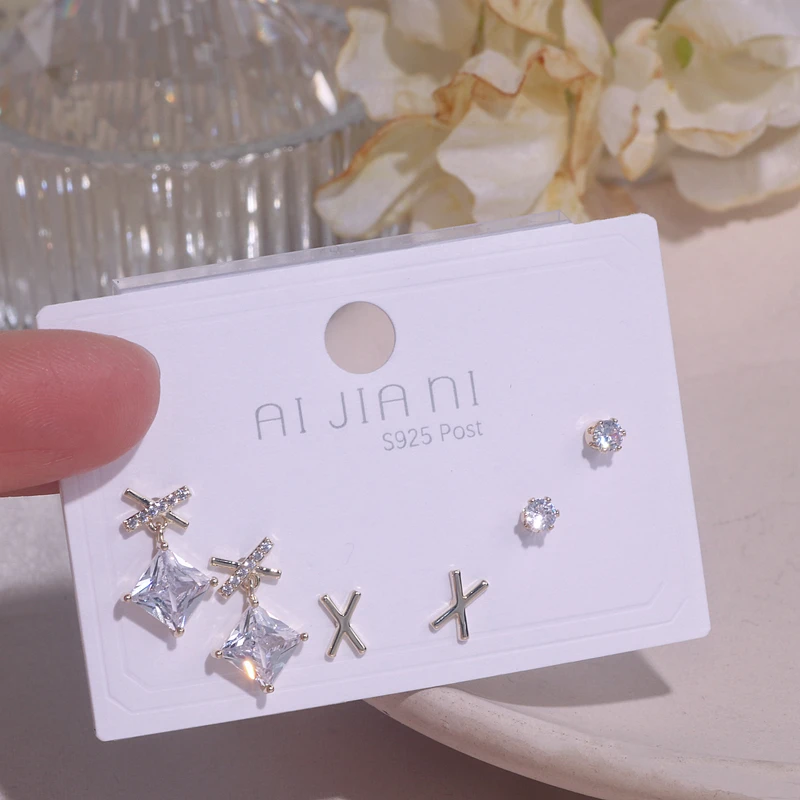 3 пары/компл. новые модные геометрические квадратные серьги с цирконом и камнем