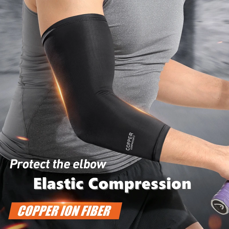 

Sports Arm Sleeve Guards Men Outdoor Cycling Fitness Breathable Sunscreen Elbow Pads Copper Fiber Elastic Compression Sleeves
