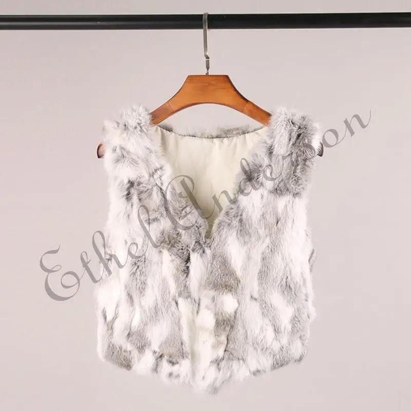 Ethel Anderson Women's Real Rabbit Fur Vest Modern Rabbit Fur Sleeveless Gilet Glamour