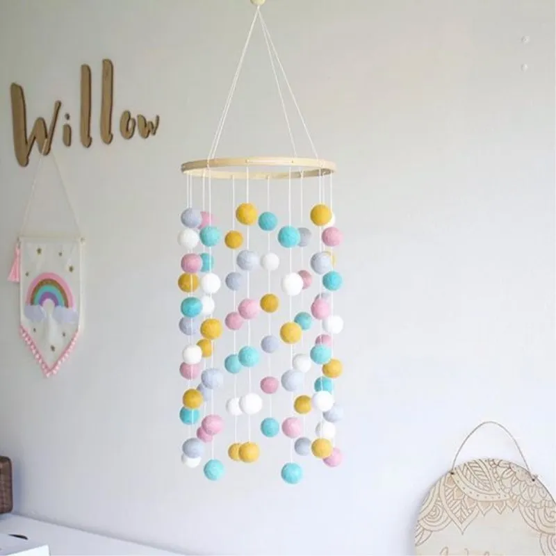 INS Wooden Ring With Felt Balls Wind Chimes Newborn Baby Bed Bell Pendant Kids Room Decoration Wall Hanging Ornament Photo Props | Дом и сад