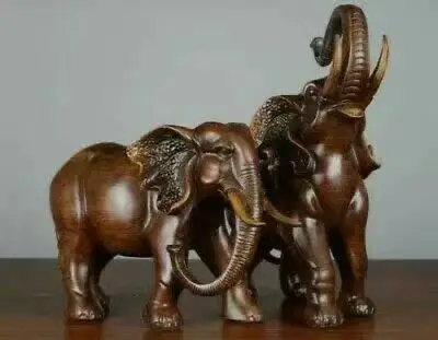 

2 Piece 8inch Carved Elephants Sculpture Statue Handmade Statuette Animal Statue Iiving Room Decoration Home Gift