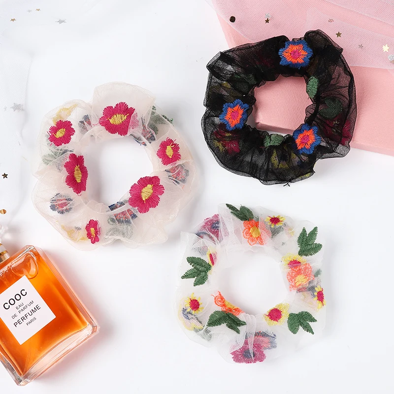 

New Vintage Stretch Headband Women Retro Flowers Scrunchies Net Yarn Hair Rope Rubber Bands Hair Accessories