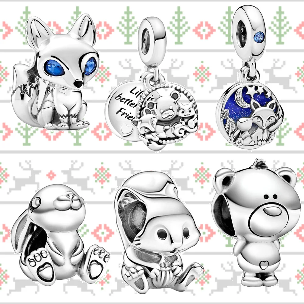 

2021 Animal Arrival 925 Sterling Silver Cute Bear, Fox Squirrel Charm Beads fit Original Pandora Bracelets Silver S925 Jewelry