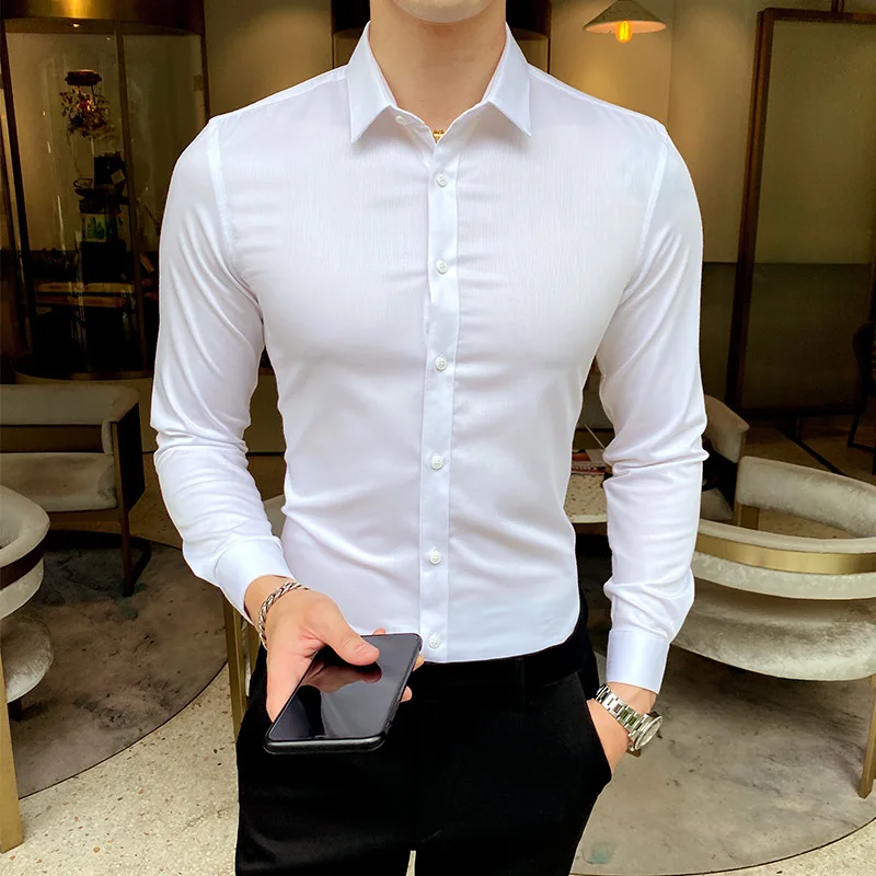 

No iron white high quality shirt men's long sleeve professional dress Korean slim fit business casual men's Short Sleeve Shirt