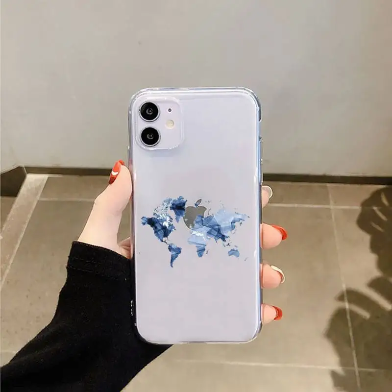 

World Map Travel Phone Case Transparent for iPhone 11 12 mini pro XS MAX 8 7 6 6S Plus X 5S SE 2020 XR