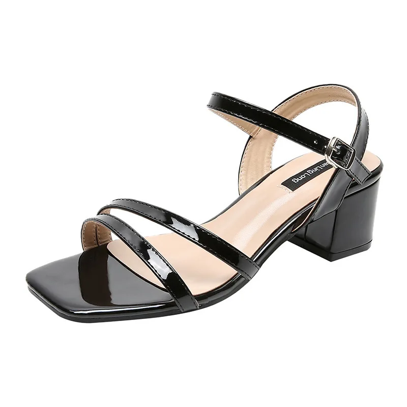 

Large Size Leather Sandals Women Shoes Lady 2021 Med Suit Female Beige Summer Heels Square Toe Big New Medium Black Girls Fashio