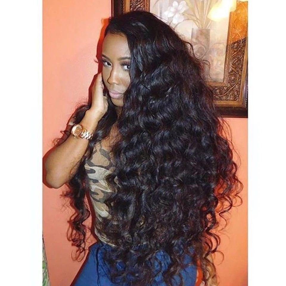 Вьющиеся человеческие волосы парик бесклеевая кружевная передняя часть