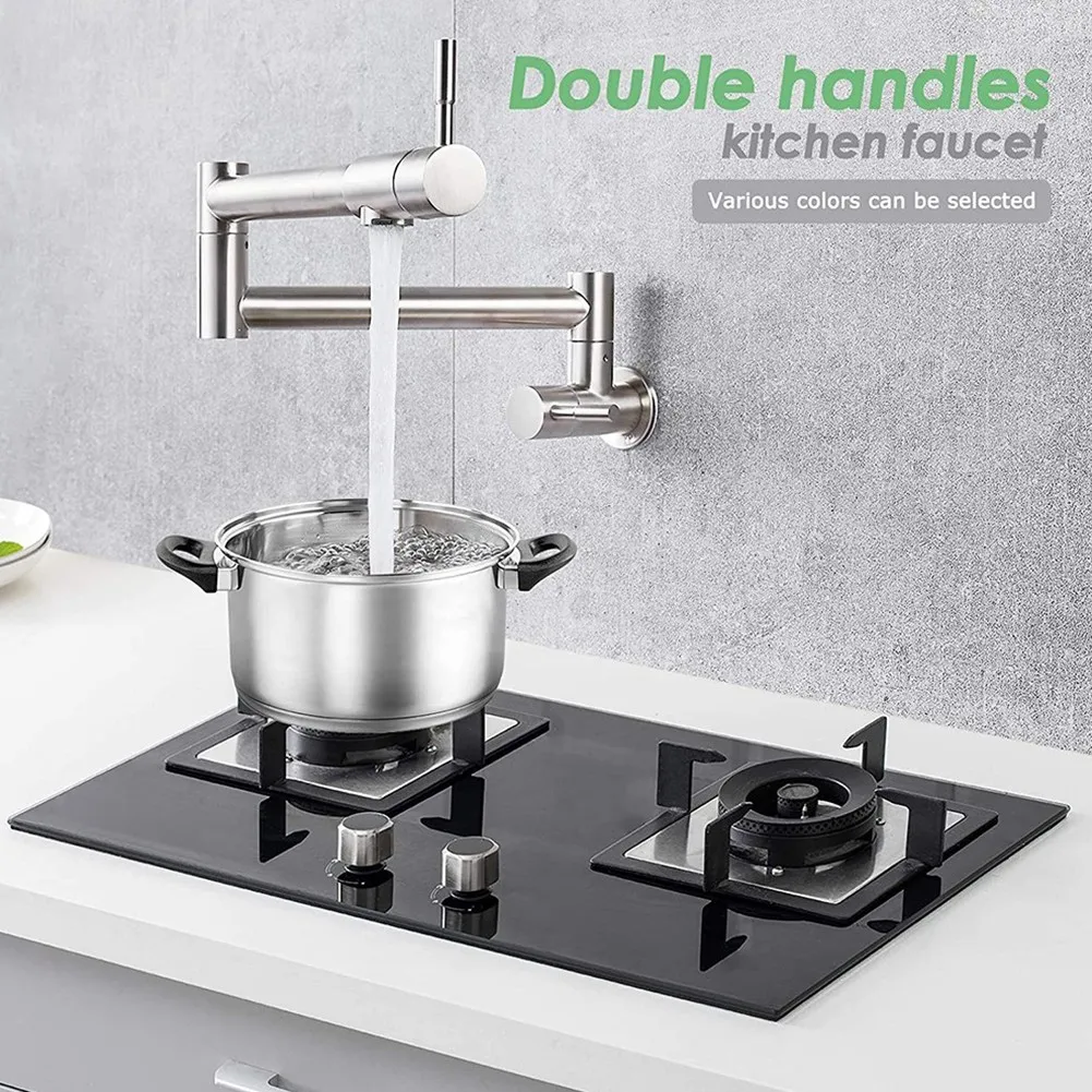 

Foldable Brass Wall Mounted Kitchen Faucet Pot Filler Faucet Swivel Folding With Dual Spout Deck Mounted